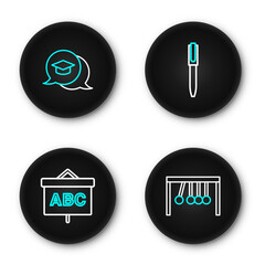 Poster - Set line Pendulum, Chalkboard, and Graduation cap in speech bubble icon. Vector