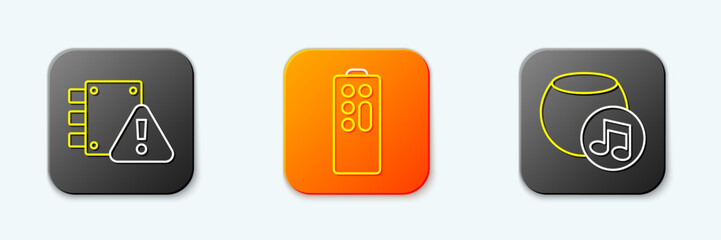 Poster - set line house under protection, remote control and voice assistant icon. vector