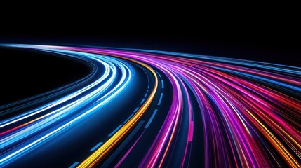 Poster - Colorful light trails on dark highway