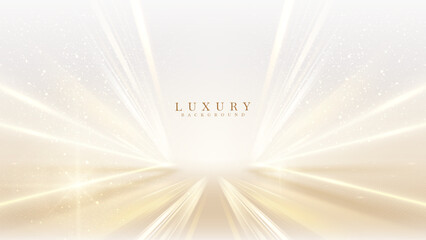 Wall Mural - Cream stage background with golden light and glittering star effects.