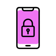 Aufkleber - Smartphone security icon with padlock on a pink screen. Use for mobile app interfaces, privacy guides, and tech security articles.