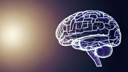 Poster - Glowing human brain revealing intricate neural pathways, rotating in dark environment with dramatic light source, showcasing complex neurological connections and scientific visualization