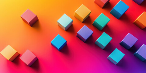 Poster - Colorful geometric blocks arranged on vibrant gradient background.