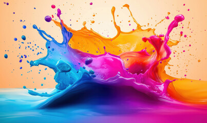 Poster - Colorful paint splashes creating dynamic abstract art in vibrant hues.