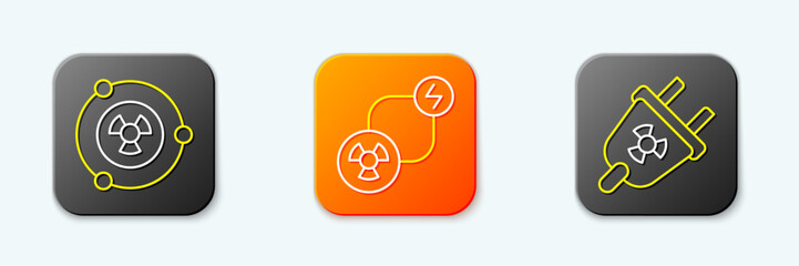 Poster - Set line Radioactive, exchange energy and Radiation electrical plug icon. Vector