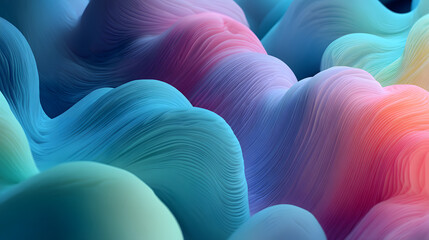 Poster - Abstract 3D Waves of Pastel Colored Blobs Flowing Together Creating a Vibrant and Dreamlike Fluid Aesthetic Wallpaper Background Art