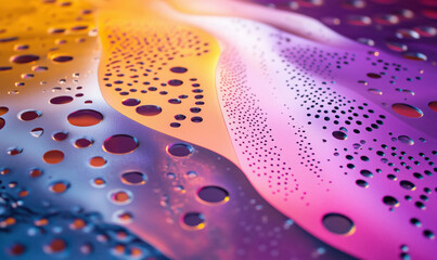 Poster - Colorful abstract background with droplets and vibrant patterns in purple and orange hues.