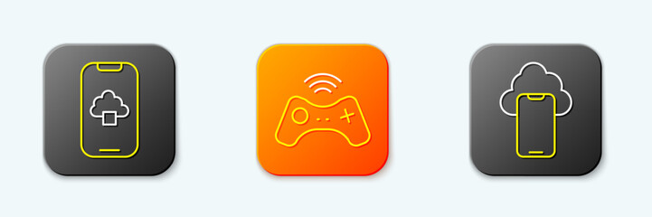 Poster - Set line Cloud technology data, Wireless gamepad and icon. Vector