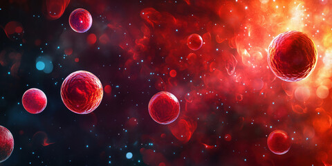 Poster - Colorful abstract representation of cells in cosmic space with vibrant energy background.