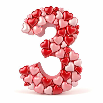 isolated number made from 3d hearts png