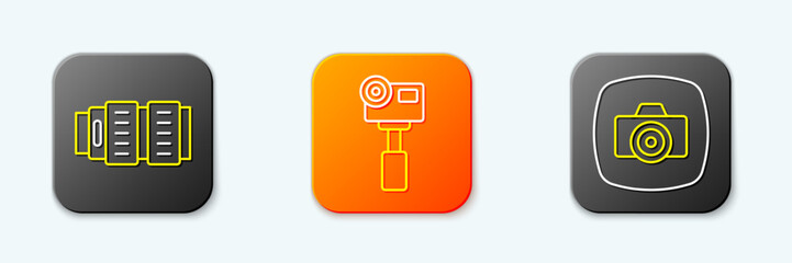 Poster - set line camera photo lens, action extreme camera and photo icon. vector