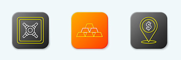 Poster - Set line Safe, Gold bars and Cash location icon. Vector