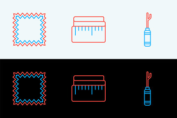 Poster - Set line Awl tool, Leather and Tape measure icon. Vector