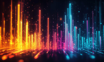 Poster - Colorful abstract sound wave visualization with glowing bars and particles.