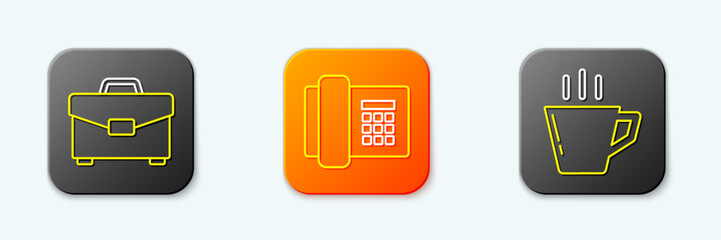 Poster - Set line Briefcase, Telephone and Coffee cup icon. Vector