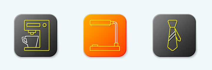 Poster - Set line Coffee machine, Table lamp and Tie icon. Vector