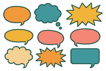 Poster - Colorful flat vector illustration of various speech bubbles and thought clouds for communication and expression