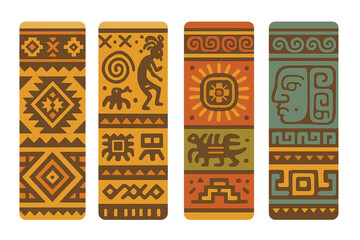 Poster - Flat vector illustration of ancient tribal patterns showcasing cultural symbols and motifs