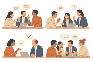 Poster - Professional colleagues engaging in discussions and sharing ideas around a laptop in a modern workspace