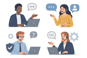Poster - Customer support representatives assisting clients through online communication in a modern workspace setting