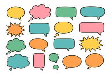 Poster - Colorful flat vector illustration of speech bubbles in various shapes and colors suitable for creative design and communication ideas