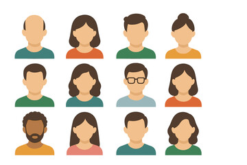 Poster - Diverse flat vector illustration of twelve stylized characters representing various genders and ethnicities in casual attire