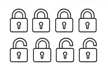 Poster - Collection of flat vector padlock and unlocked icons for security and protection concepts in digital design