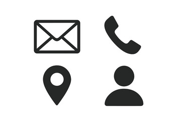 Fototapete - Flat vector illustration depicting communication icons with a phone, email, location pin, and user silhouette