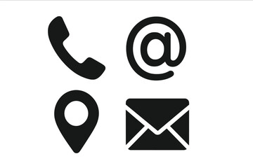Poster - Contact information symbols in flat vector illustration style including phone, email, location, and map icons