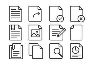 Poster - Flat vector illustration depicting various document icons used for digital communication and organization tasks