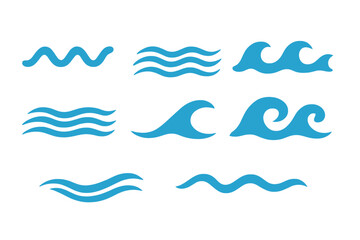 Poster - vector illustration of various ocean wave designs showcasing different styles and shapes of sea wave