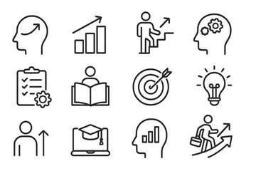 Poster - Illustration of personal development concepts with growth, learning, and achievement symbols in a flat vector style