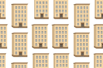 Poster - Modern flat vector illustration of multiple identical apartment buildings in a uniform layout on white background