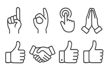 Fototapete - Vector illustration of hand gestures representing communication, agreement, and expression of emotions in a digital context