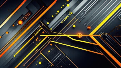 Aufkleber - Abstract digital artwork featuring intersecting orange and yellow lines on a dark background, resembling circuitry
