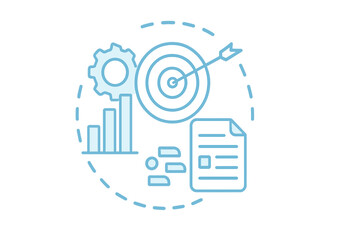 Poster - Business strategy elements in flat vector style with charts, gear, target, and report for digital marketing analysis