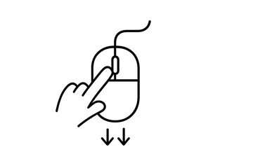 Fototapete - Gesture of clicking a computer mouse with a hand in a flat vector illustration for digital interaction concepts