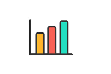 Aufkleber - Colorful flat vector illustration of a bar chart showing growth and progress with three distinct bars in different colors