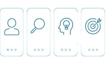 Poster - Various icons representing user discovery, search, ideas, and goal setting in a minimalist design