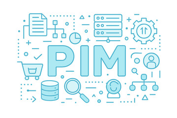 Aufkleber - Vector illustration depicting Product Information Management concepts with symbols and icons on a clean background in a modern style