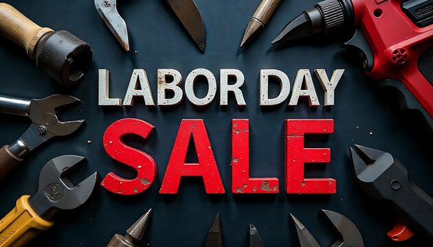 Labor day sale, text made up with tools on black background, Happy Labor Day sale poster, created with generative ai