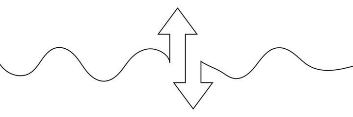 Aufkleber - Continuous one line drawing of arrow pointing up and down. Black thin line of two directions arrow icon isolated on white background. EPS10 vector illustration for banner, template, web, app, poster.