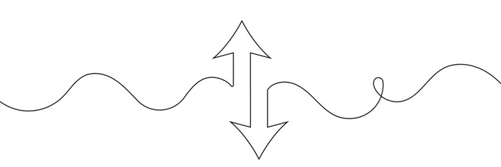 Aufkleber - Continuous one line drawing of arrow pointing up and down. Black thin line of two directions arrow icon isolated on white background. EPS10 vector illustration for banner, template, web, app, poster.