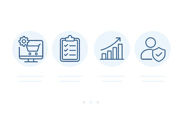 Poster - E-commerce process illustrated with flat vector icons highlighting key aspects of online shopping and customer interaction