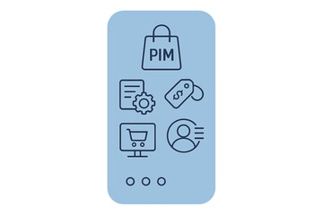 Poster - Vector illustration showcasing a product information management interface with diverse icons representing shopping activities