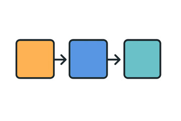 Poster - Simple flat vector illustration of a process flow with colored boxes and arrows connecting each stage