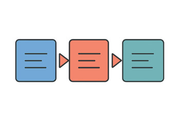 Poster - Flowchart illustrating a process with three distinct steps represented by colored boxes and directional arrows in a flat vector style