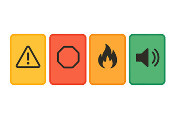Poster - Warning signs and safety icons in flat vector design for communication and awareness