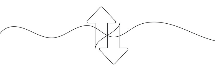 Aufkleber - Continuous one line drawing of arrow pointing up and down. Black thin line of two directions arrow icon isolated on white background. EPS10 vector illustration for banner, template, web, app, poster.