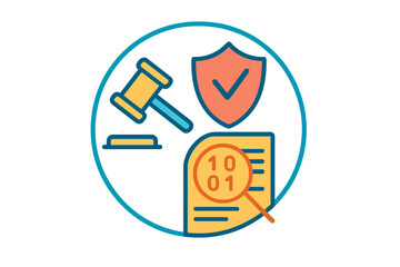 Poster - Legal compliance and protection in digital transactions illustrated in flat vector style design